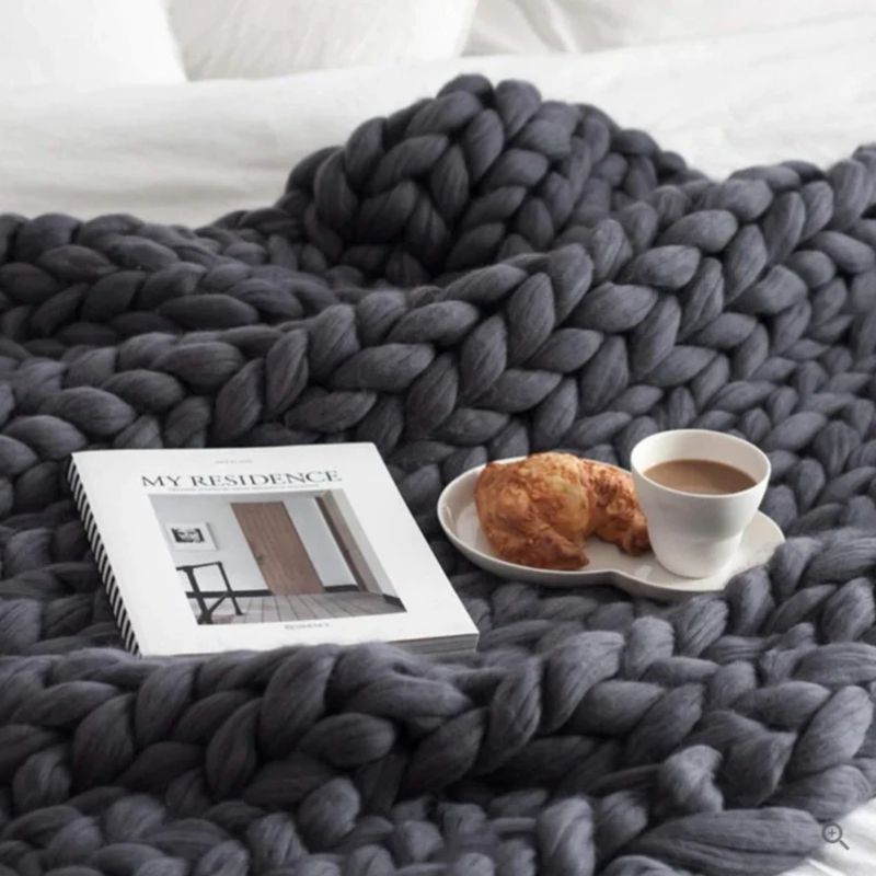 Hand Knitted Wool Blanket with Open Weave and Temperature Regulation