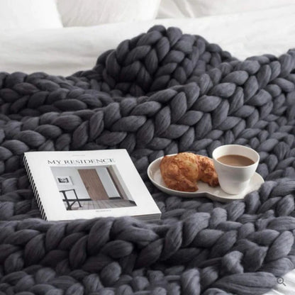 Hand Knitted Wool Blanket with Open Weave and Temperature Regulation