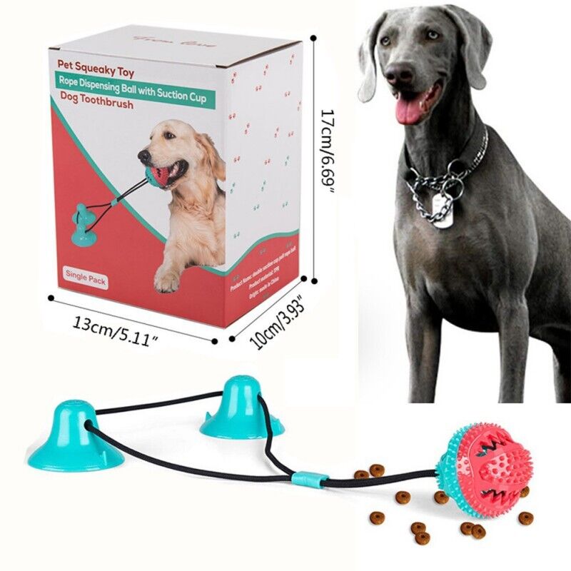 Suction Cup Dog Tug Toy with 30 Inch Cotton Rope and Rubber Chew Ball for Pets