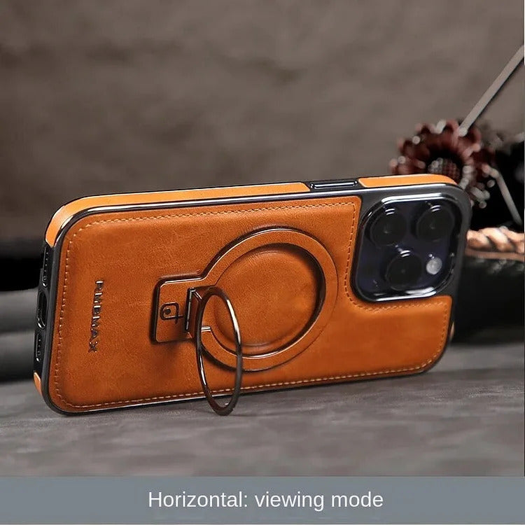 Phone Case with Foldable Stand and Magnetic Charging, 9H Lens Protection