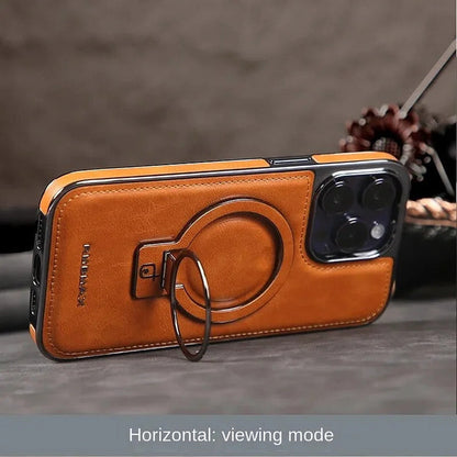 Phone Case with Foldable Stand and Magnetic Charging, 9H Lens Protection
