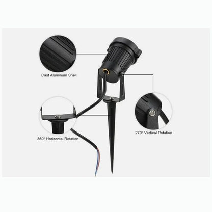 Outdoor LED Spotlight with Adjustable Head and Spike Mount, 10-Pack for 12V Landscape Systems