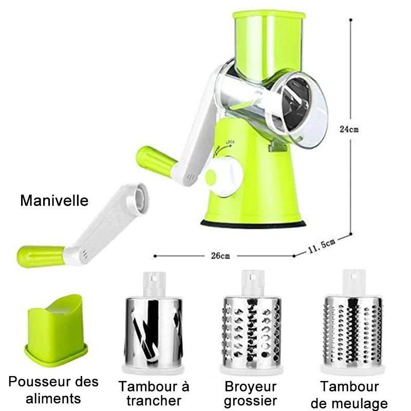 Rotary Vegetable Grater with 3 Interchangeable Stainless Steel Blades and Suction Feet
