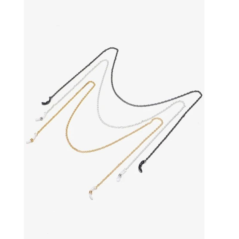 Eyeglass Chain with Braided Metal Links and Silicone Temple Loops