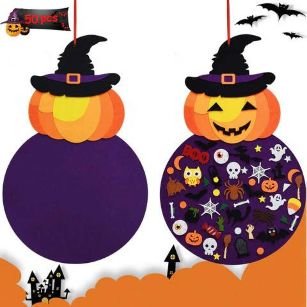Reusable Felt Board with 50 Plus Halloween Ornaments for Ages 3 Plus