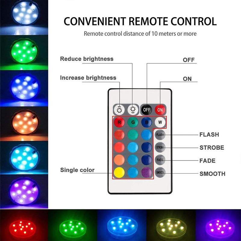 Submersible LED Light with 16-Color Remote and Suction Cup Mounting for Pools