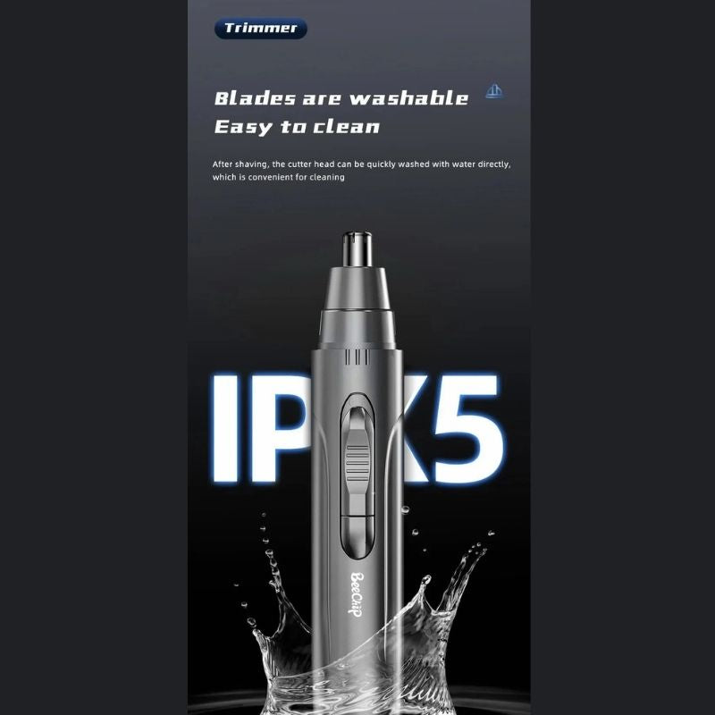 Rechargeable Nose and Ear Hair Trimmer with Stainless Steel Blades and Protective Guard