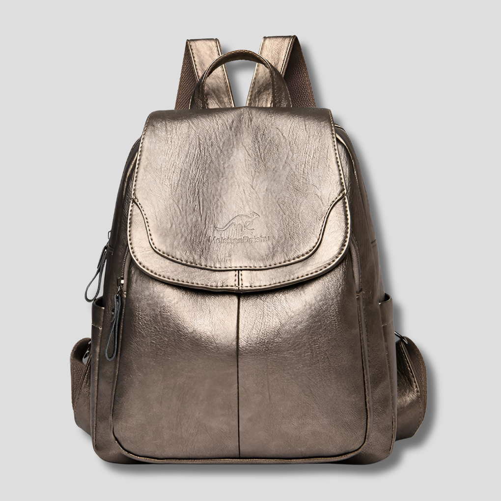 Embossed Backpack with Body-Facing Zipper and Multiple Interior Pockets