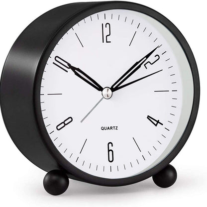 Compact Analog Alarm Clock with Silent Second Hand and Yellow Night Light