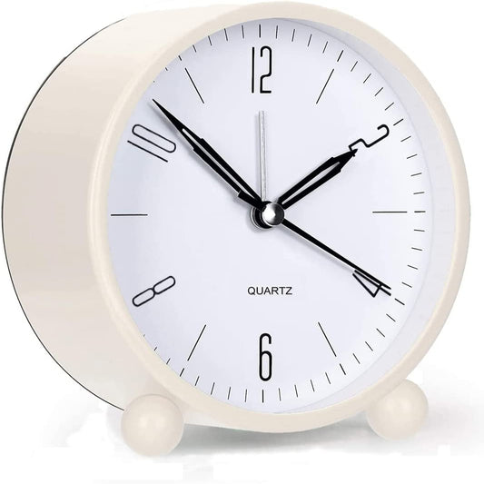 Compact Analog Alarm Clock with Silent Second Hand and Yellow Night Light