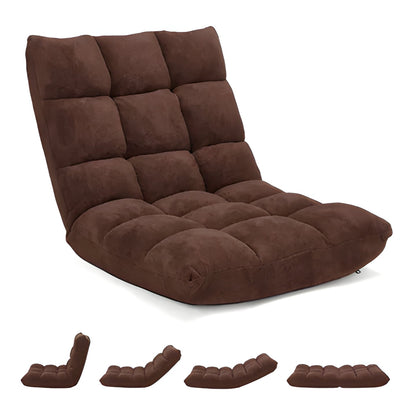 Folding Floor Chair with 14 Reclining Positions and Cushioned Padding in Eight Colors