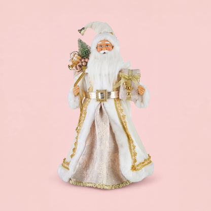 Standing Santa Figurine with Wrapped Gifts and Gold Accents, 18 Inch