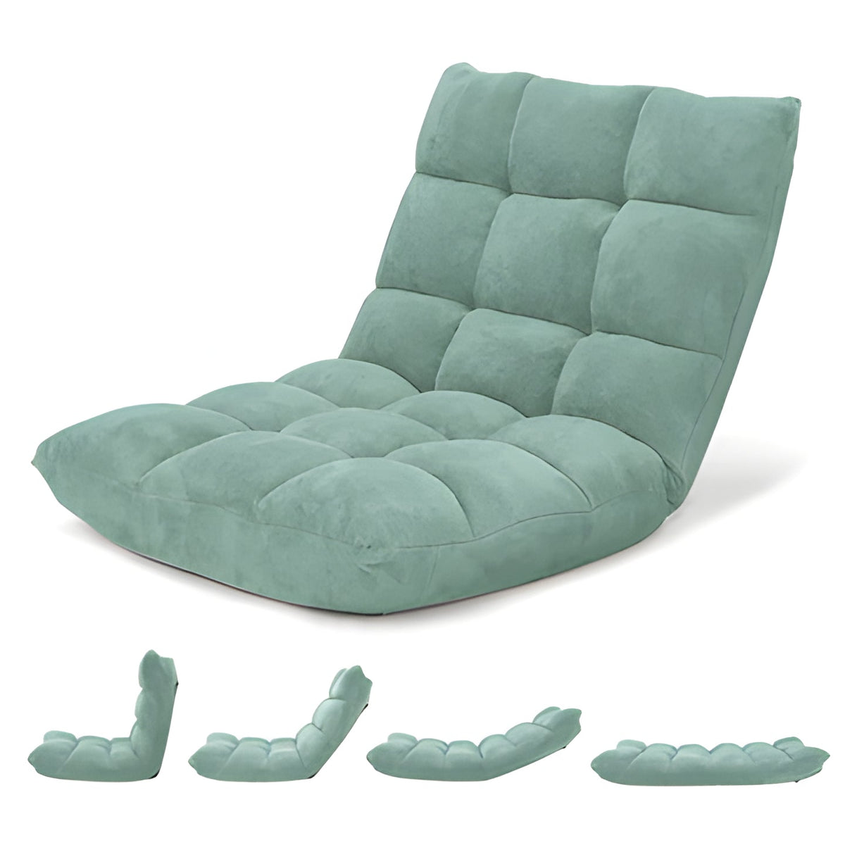 Folding Floor Chair with 14 Reclining Positions and Cushioned Padding in Eight Colors
