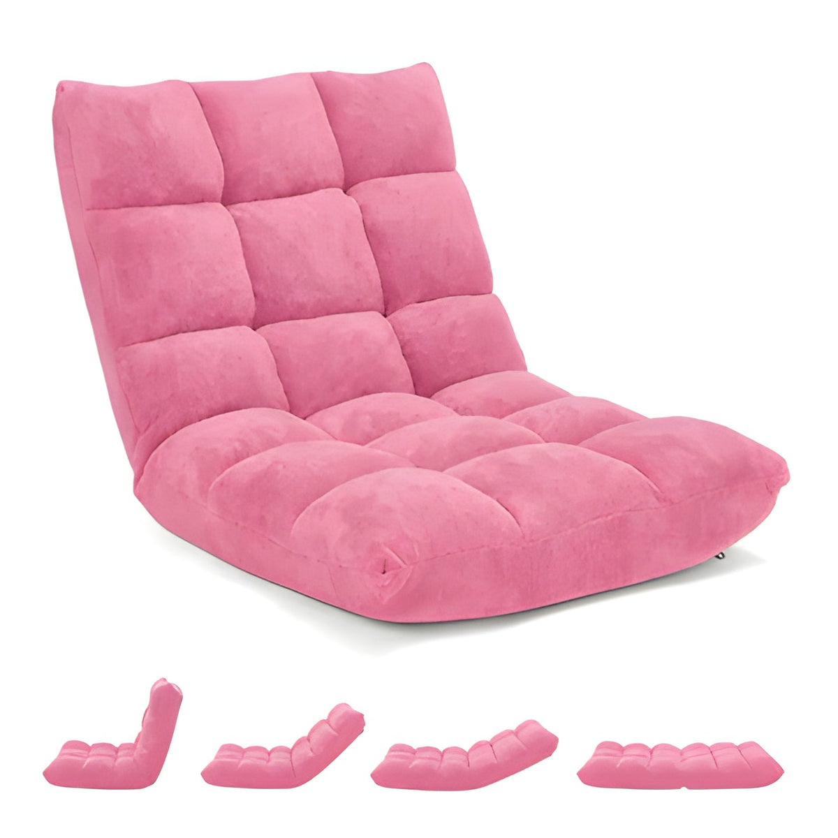 Folding Floor Chair with 14 Reclining Positions and Cushioned Padding in Eight Colors