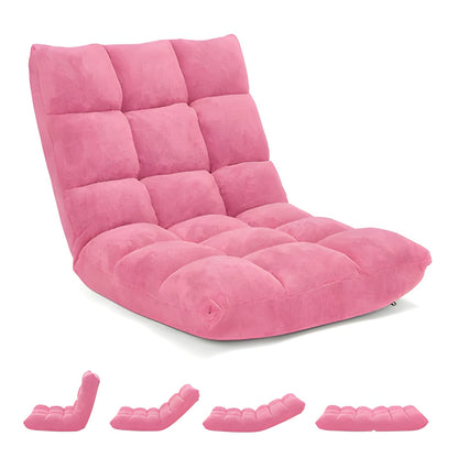 Folding Floor Chair with 14 Reclining Positions and Cushioned Padding in Eight Colors