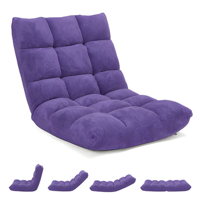 Folding Floor Chair with 14 Reclining Positions and Cushioned Padding in Eight Colors