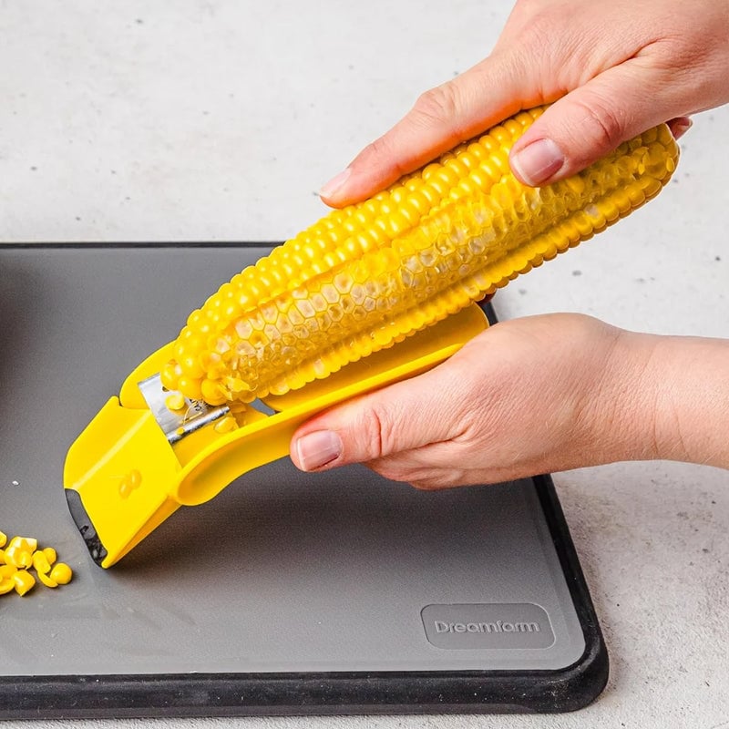 Folding Corn Cob Stripper with Curved Stainless Steel Blade, Non Slip Feet and a Built In Blade Cover