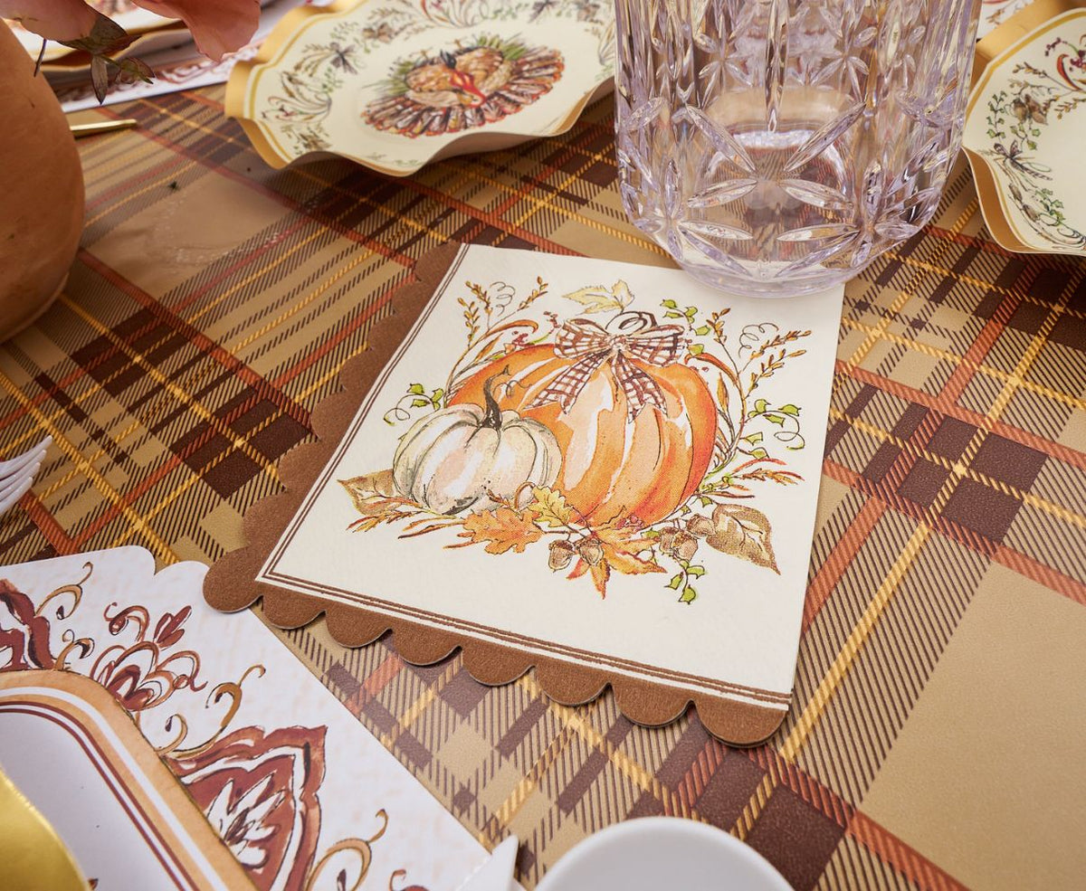 Disposable Paper Plates with Turkey and Pumpkin Design for Thanksgiving Dining