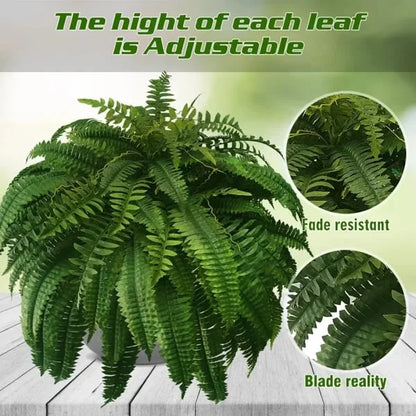 Artificial Boston Fern Set with UV Resistant Polyethylene and Realistic Fronds, 18 Pack