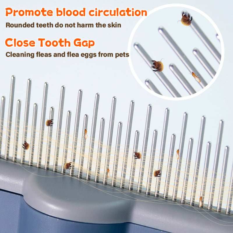 Stainless Steel Flea Comb for Dogs and Cats with Extra Fine Teeth and a One Press Hair Release