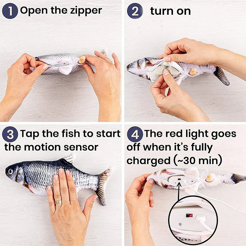 Motion Activated Fish Toy for Cats with Realistic Flopping and USB Charging