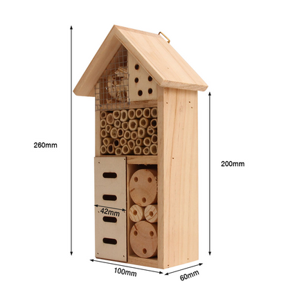 Wooden Insect Shelter with Multiple Nesting Chambers for Garden Pollinators