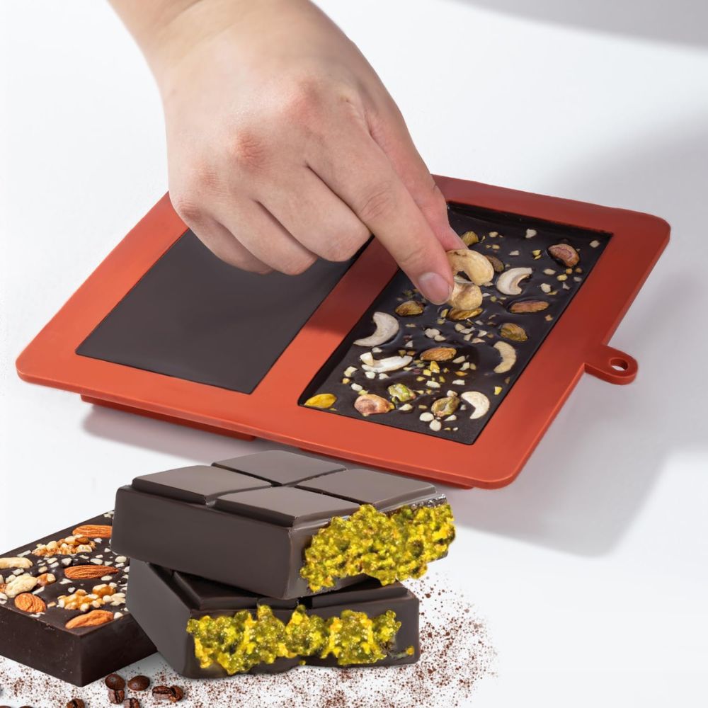 Large Silicone Mold for Thick Filled Chocolate Bars with Pistachio and Nut Fillings