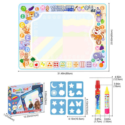 Reusable Water Drawing Mat with Dual Water Pens and Shape Templates for Kids