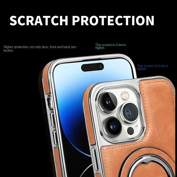 Phone Case with Foldable Stand and Magnetic Charging, 9H Lens Protection