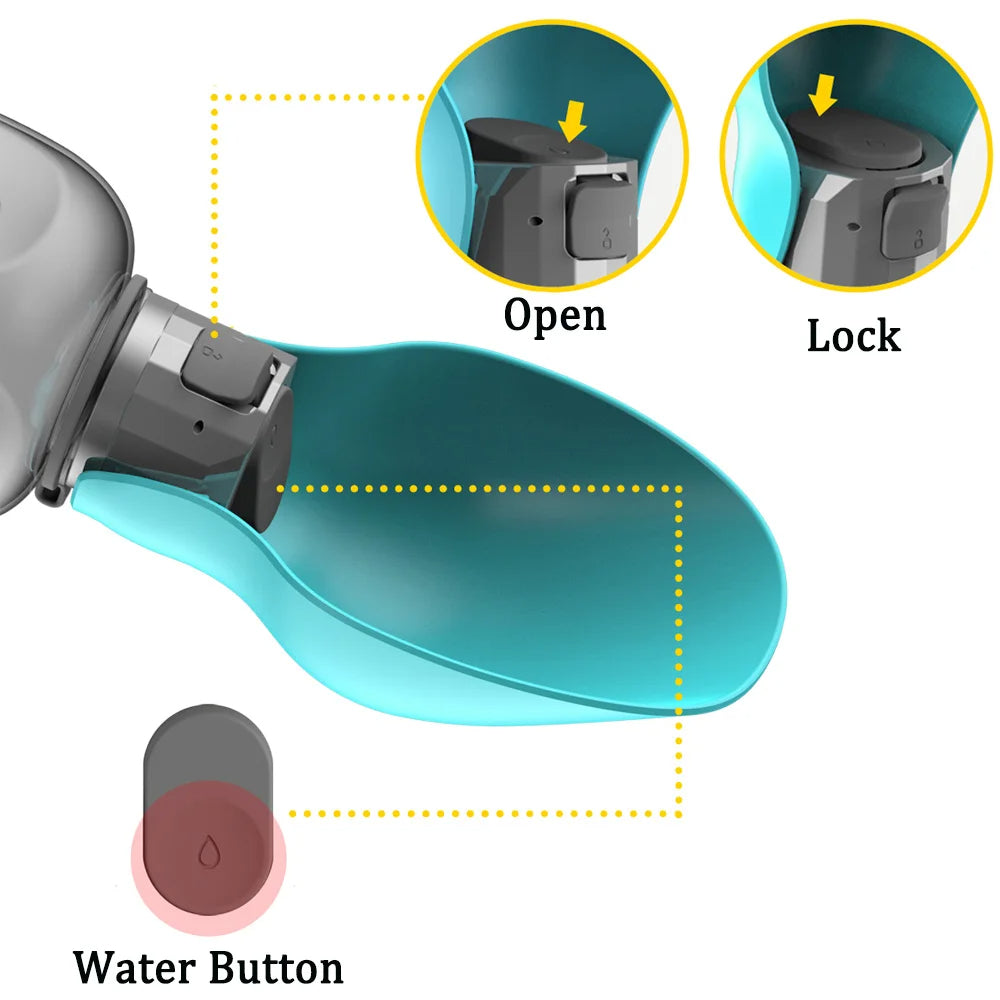 Dog Water Bottle with Foldable Bowl and Leakproof Locking System, 27oz Capacity