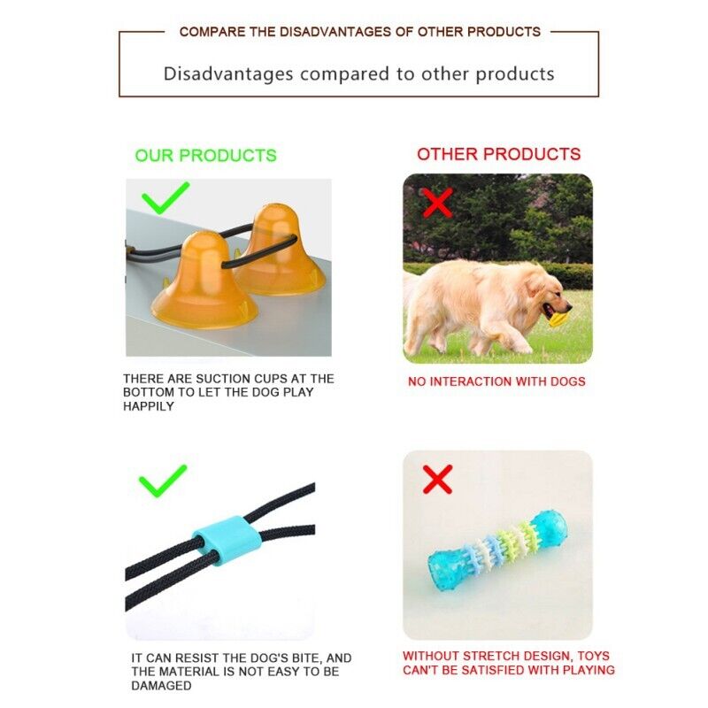 Suction Cup Dog Tug Toy with 30 Inch Cotton Rope and Rubber Chew Ball for Pets