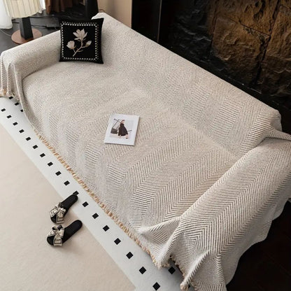 Microfiber Sofa Cover with Herringbone Weave and Non-Slip Backing