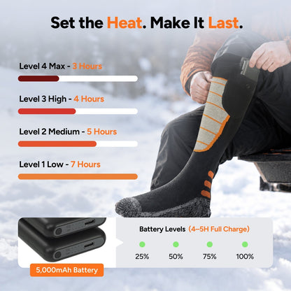 Battery Heated Socks with Side Wrap Design and Four Temperature Levels