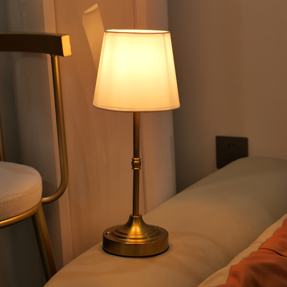 Rechargeable Table Lamp with Touch Dimming Control and Fabric Shade