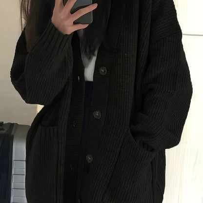 Chunky Ribbed Cardigan with Button Front Closure and Hip Pockets