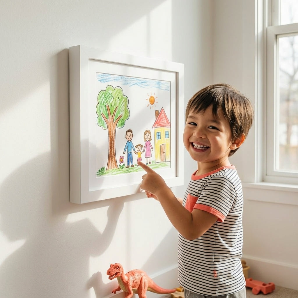 Artwork Display Frame with Magnetic Latch and 150-Sheet Storage Compartment