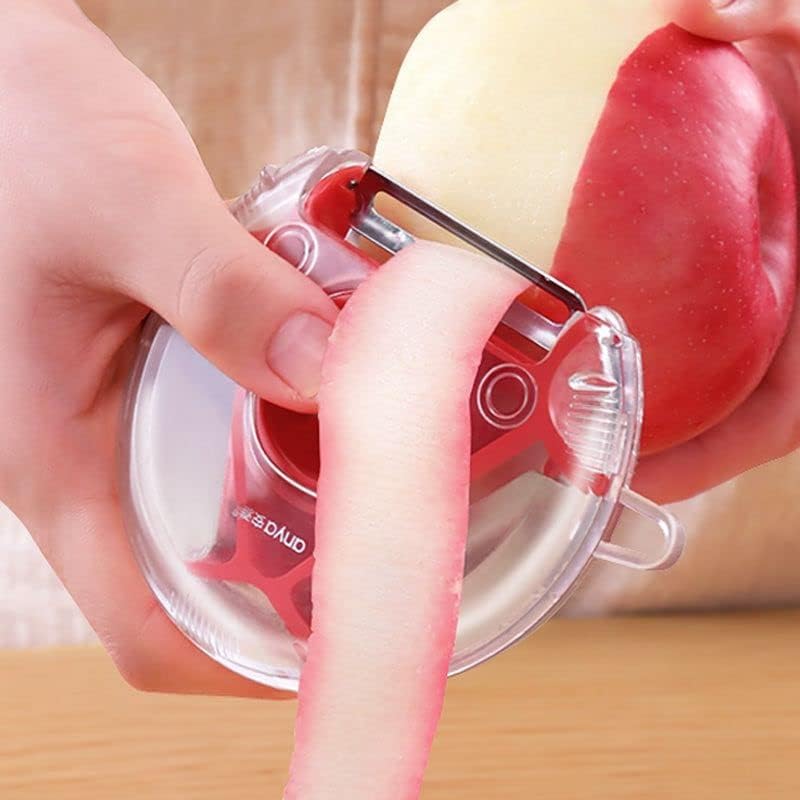 Three in One Vegetable Peeler for Peeling, Shredding and Slicing with a Blade Cover and Finger Guard