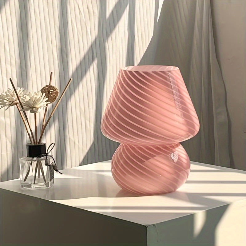 Mushroom Glass Table Lamp with Stepless Dimming and Swirled Stripe Shade