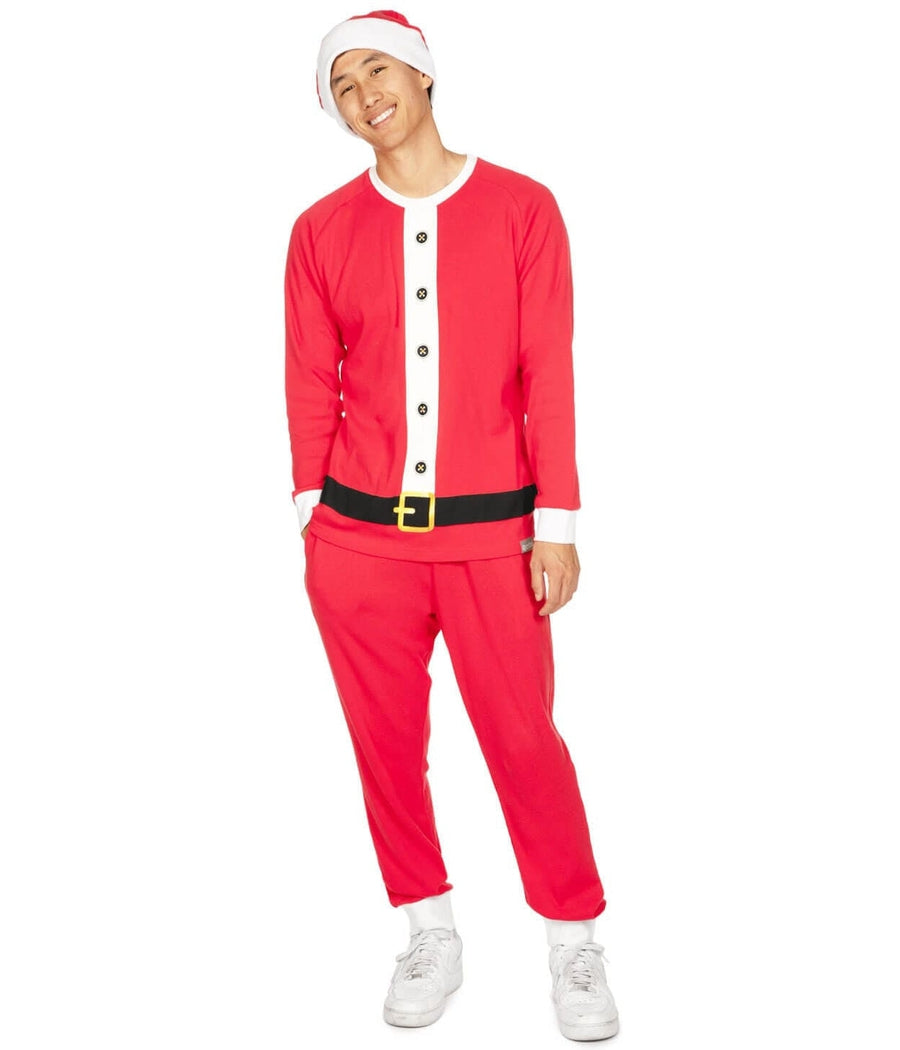 Mens Red Santa Claus Pajamas with Side Pockets for Christmas Morning