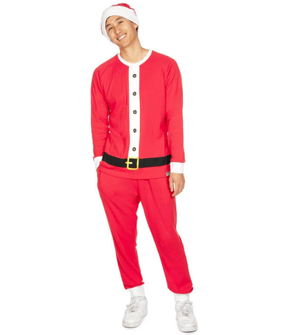 Mens Red Santa Claus Pajamas with Side Pockets for Christmas Morning