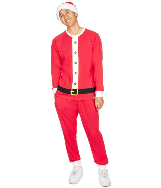 Mens Red Santa Claus Pajamas with Side Pockets for Christmas Morning