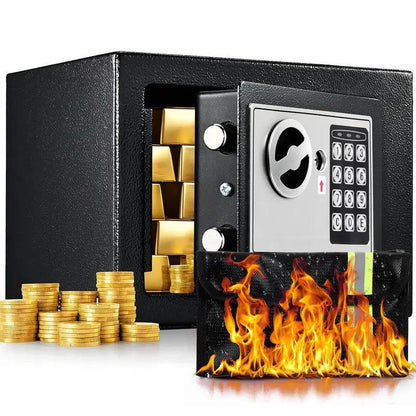 Fireproof Home Security Safe Box with Digital Keypad, Small Money Safe with Internal Sensor Light, Emergency Keys & Fireproof Bag