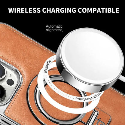 Phone Case with Foldable Stand and Magnetic Charging, 9H Lens Protection