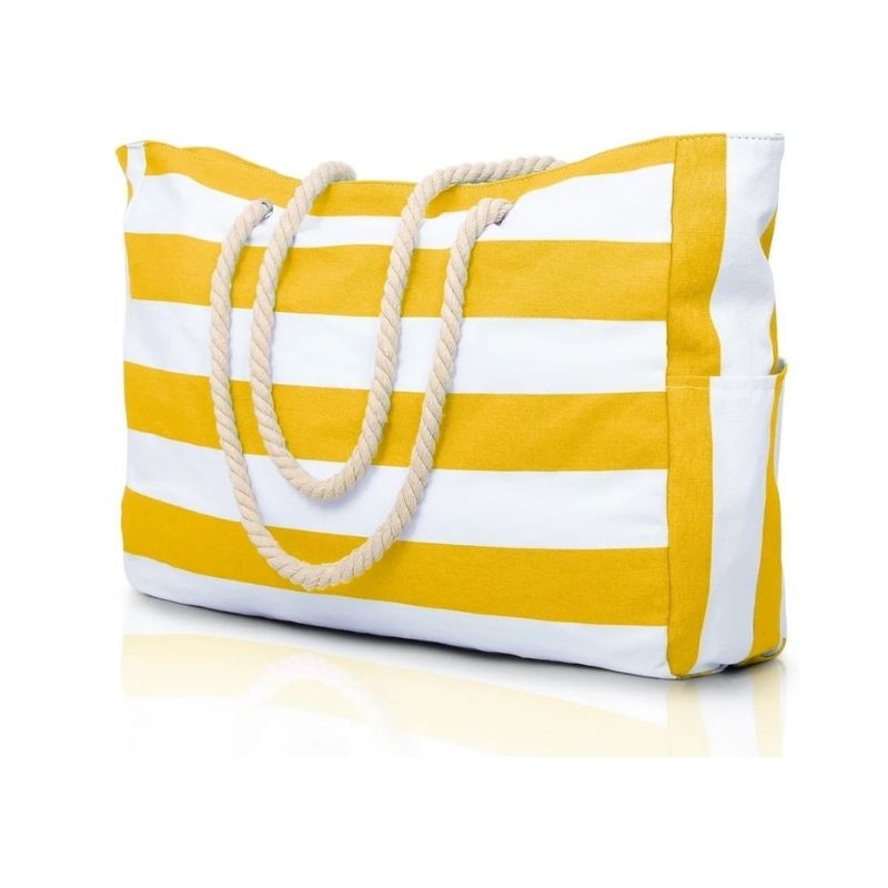 Oversized Beach Tote with Zip Closure and Mesh Panels, Water Resistant 20L