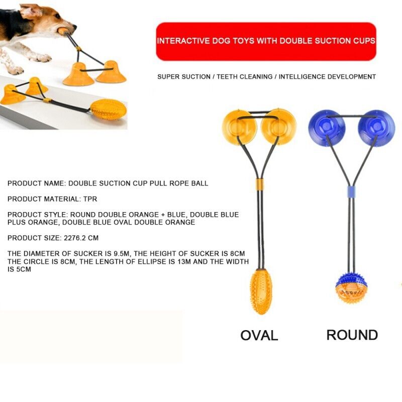 Suction Cup Dog Tug Toy with 30 Inch Cotton Rope and Rubber Chew Ball for Pets