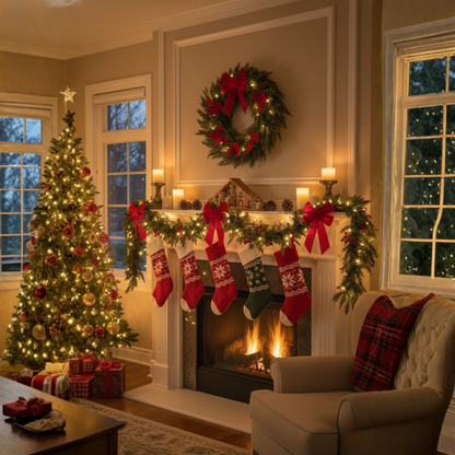 Pair of Six Foot Artificial Cedar Garlands with Bendable Greenery and Hand Tied Hanging Loops