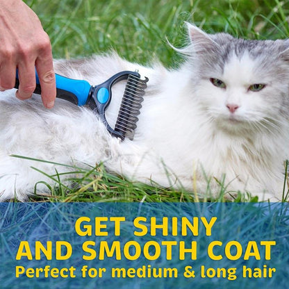 Pet Grooming Brush with Steel Blade Teeth and Rounded Edges for Medium to Long Fur