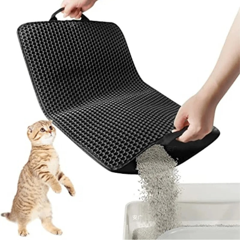 Two Layer Honeycomb Litter Mat in Gray EVA That Folds into a Funnel for Pouring Litter Back