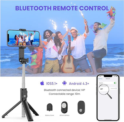 Extendable Selfie Stick with Wireless Remote and Detachable Fill Light