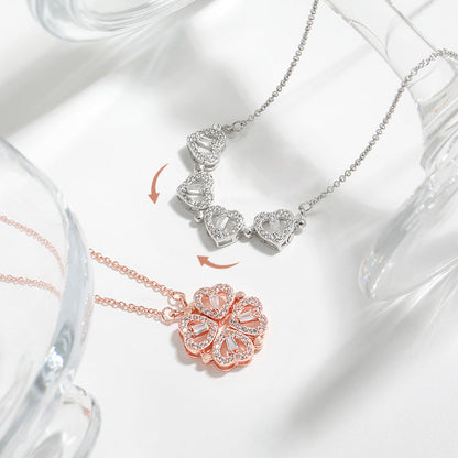 Four Heart Clover Pendant Necklace with Adjustable Chain and Gift Box
